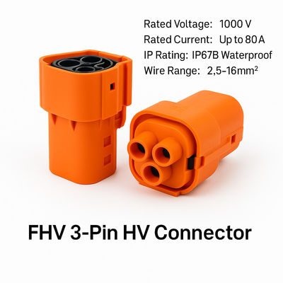 IP67B Συνδετήρας EV 3-Pin πλαστικό 1000V 80A για μπαταρία A / C PTC